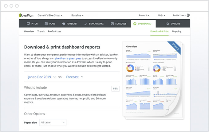 LivePlan Dashboard reports